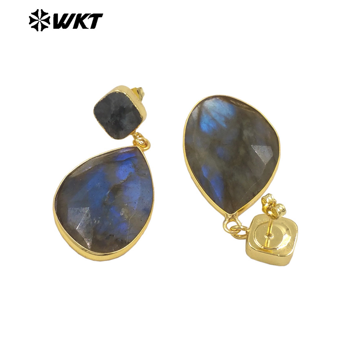 WT-E675 WKT New Gorgeous Natural Labradorite Stone Earrings Gold Trim High Quality Stone Dangle Earrings for Women Birthday