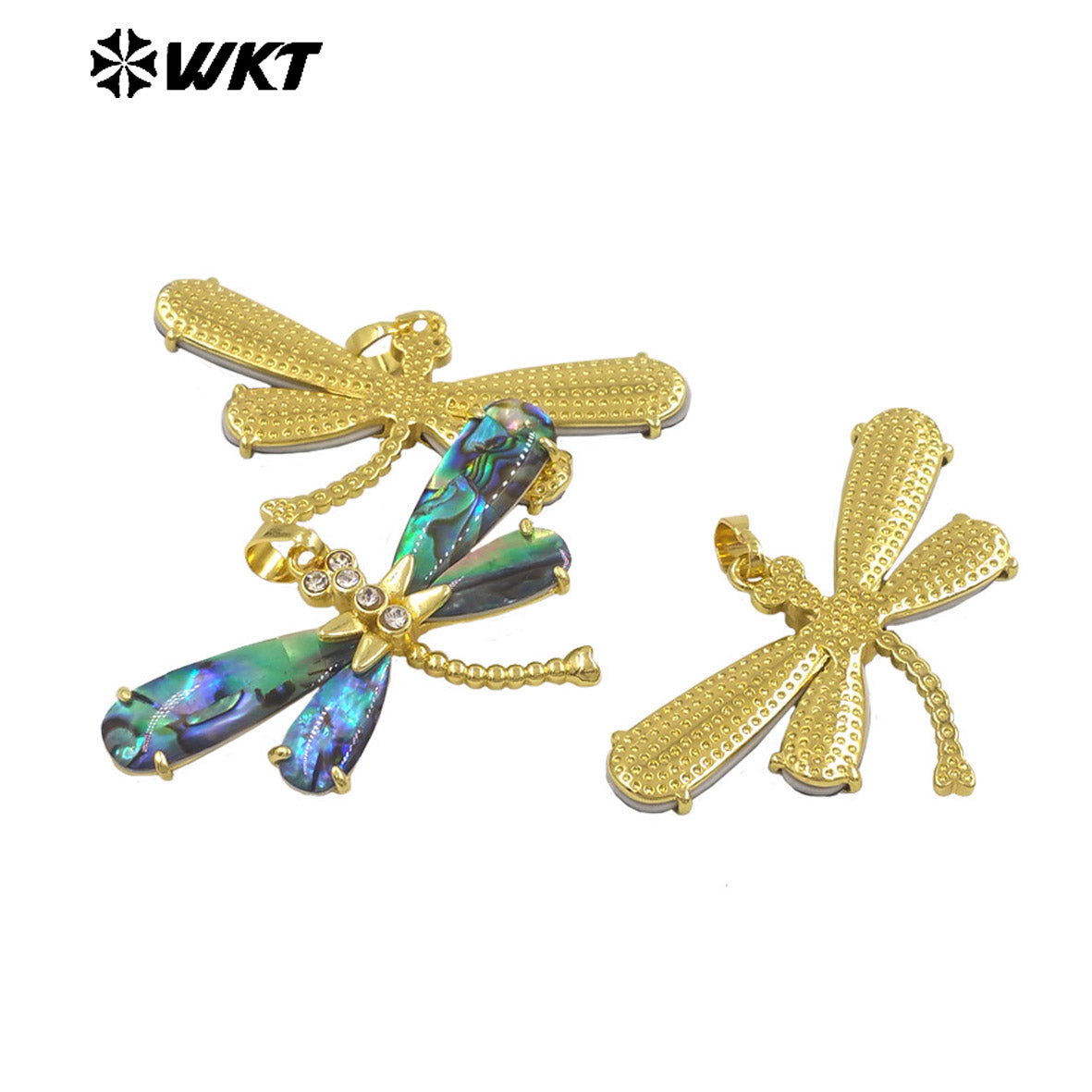 WT-JP438 Delicate 18K Gold Plated Natural Abalone Shell Dragonfly Shape Pendant For Ladies Beautiful Jewelry Handmade