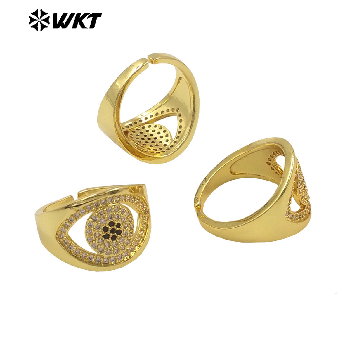 WT-MR030 WKT New Micro Charming Cubic Zircon Setting 18k Real Gold Plated Resist Tarnishable Popular Eye Ring