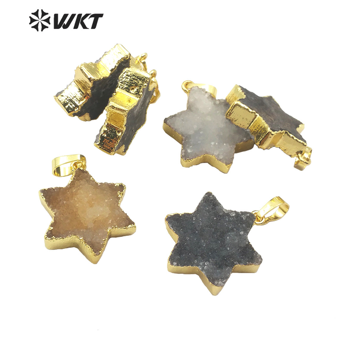 WT-P1508 Bohemian Natural Hexagonal Druzy Quartz Pendant Gold Plated Women Fashion Elegant Charm Jewelry Druzy Crystal Pendant