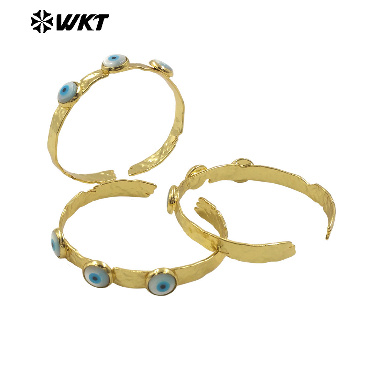MPB113 Women Open Cuff Fashion Vintage Style Energy Religious Shell Turkey Eye Bangle for Women in 18K Real Gold Plated