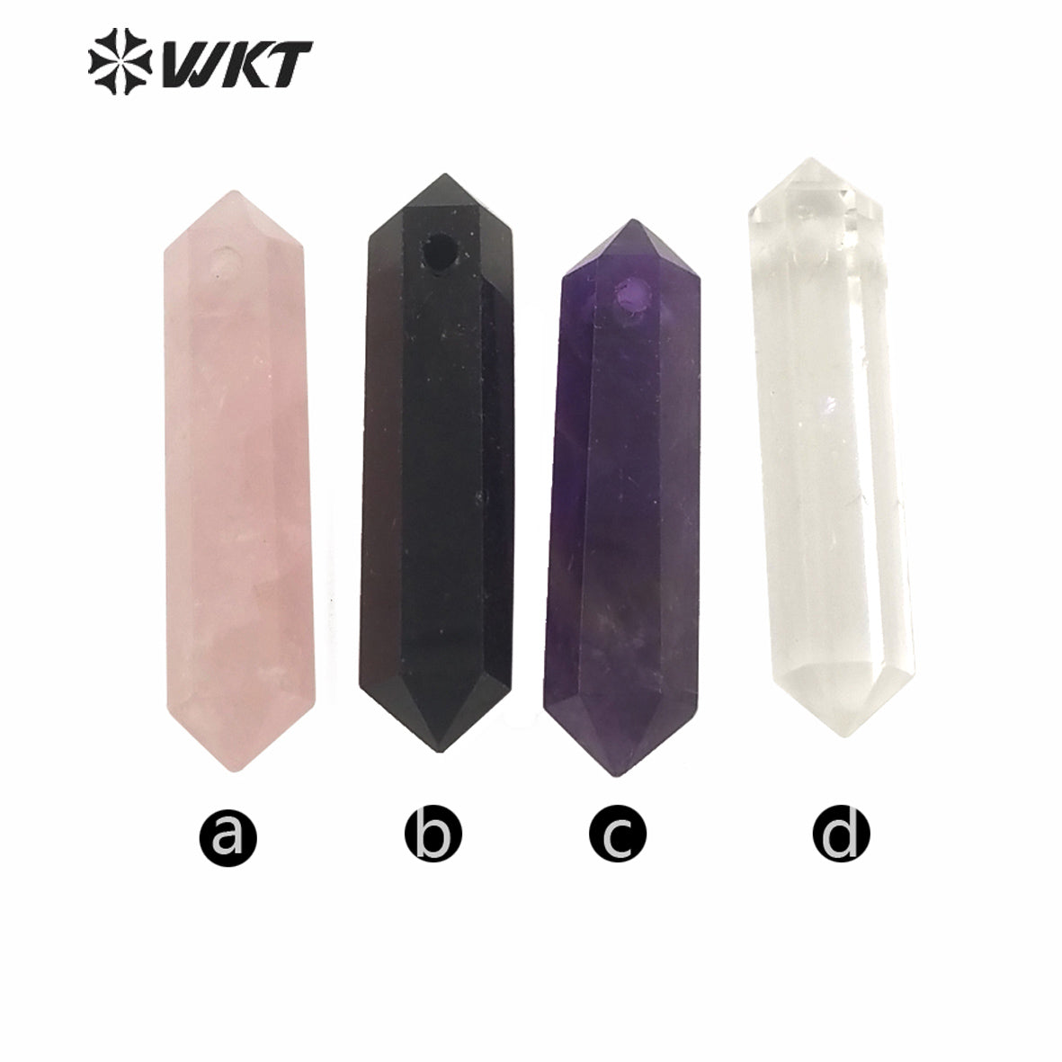 WT-P1579 Wholesale Natural Gemstone Double Point Quartz Pendant Fashion 1.2mm Hole Rose Quartz Stone Point Pendant