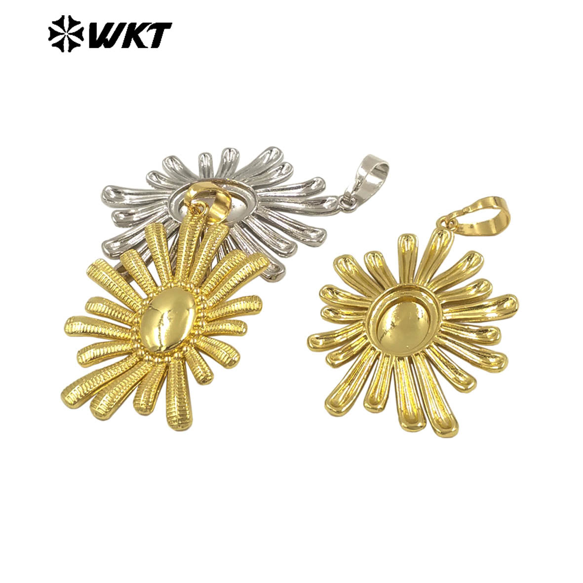 WT-P1995 Latest Vividly Flower Design Yellow Brass Fire Flames Pendant for Necklace or Earring Fine Crafts Accessory Making
