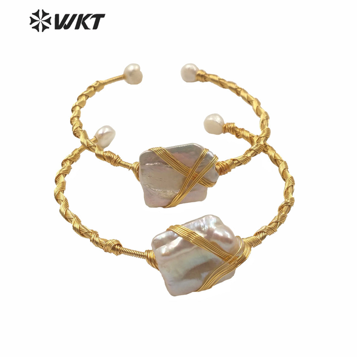 MPB012 Gorgeous Unique Freshwater Pearl Cuff Bracelet Bangle Women Fashion Gold Wire Wrapped Pearl Party Gift Bangle Jewelry