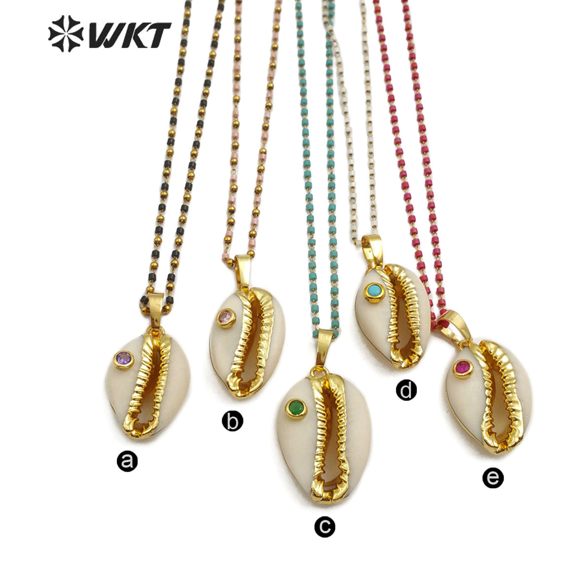 WT-JN097 WKT Jewelry Cowrie Necklace with Gold Plated Trim and CZ Stone Necklace Colorful Cz Necklace in Stock