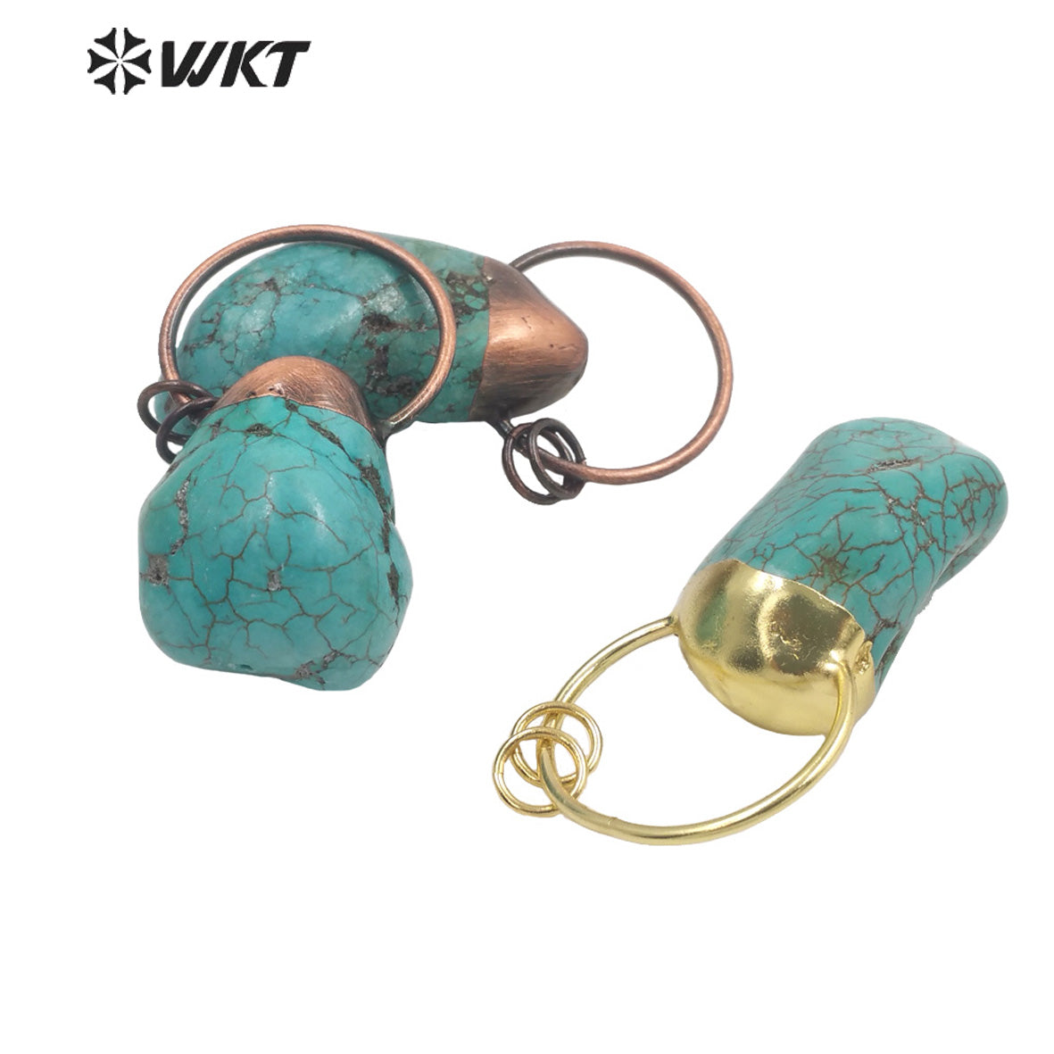 WT-P1895 WKT New Chunky Natural Turquoise Pendant Gold Plated Big Hoop Bohemian Vintage Stone Pendant for Necklace