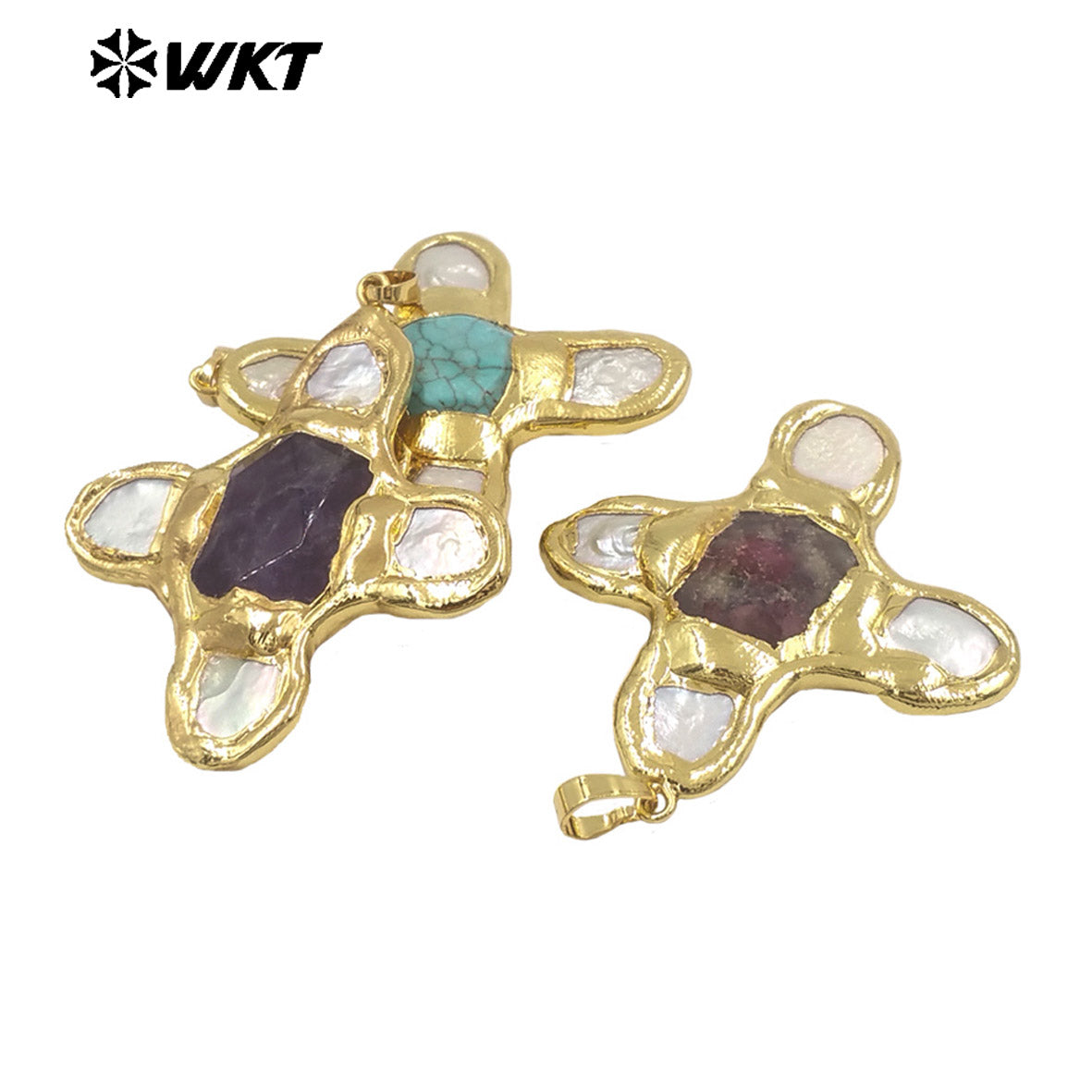 WT-JP401 Exquisite Accessory Pendant With Natural Freshwater Pearl and Turquoise Stone Cross Shape for Jewelry Handmade Gift