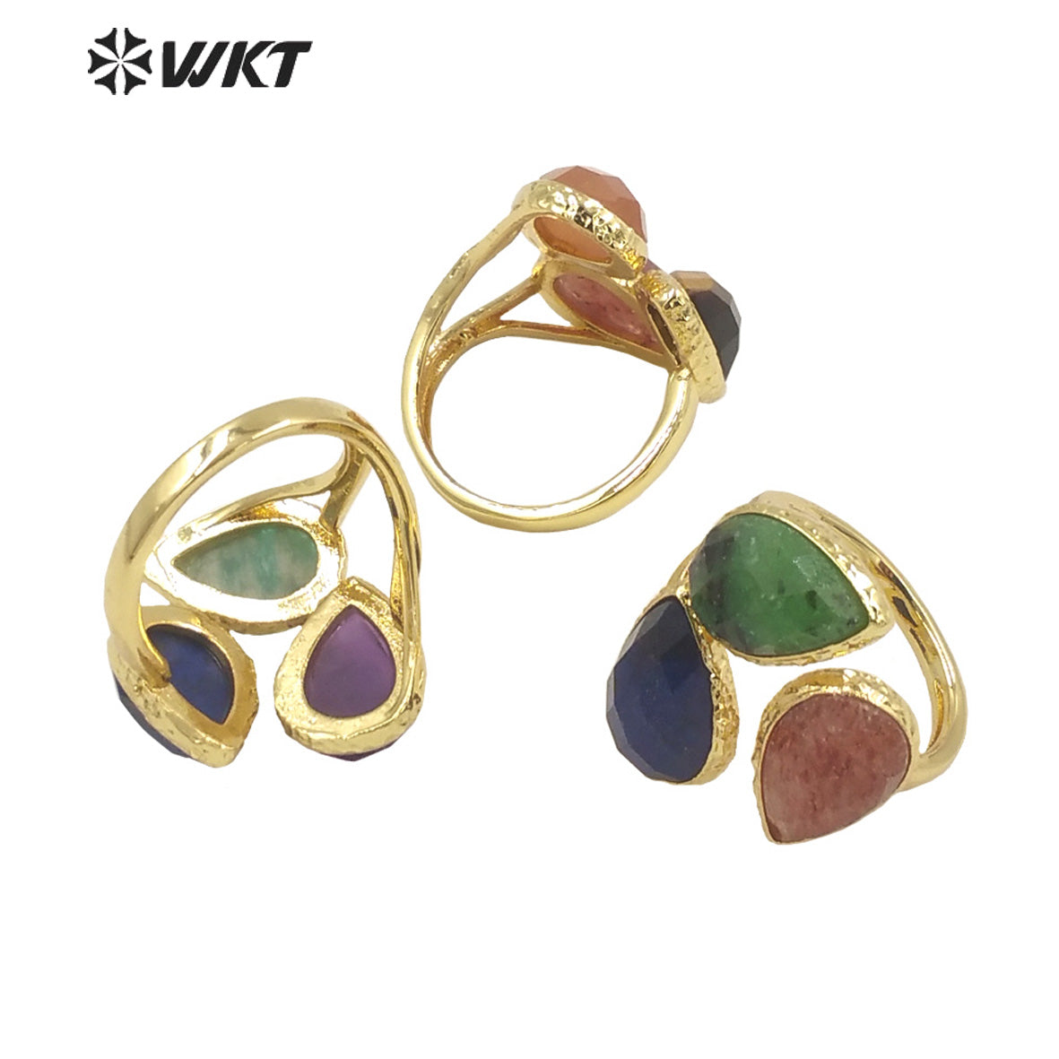 WT-R491 WKT Fashion Design Trendy Gift for Women Drop Shaped Colorful High Quality Gorgeous Natural Gemstone Stone Ring