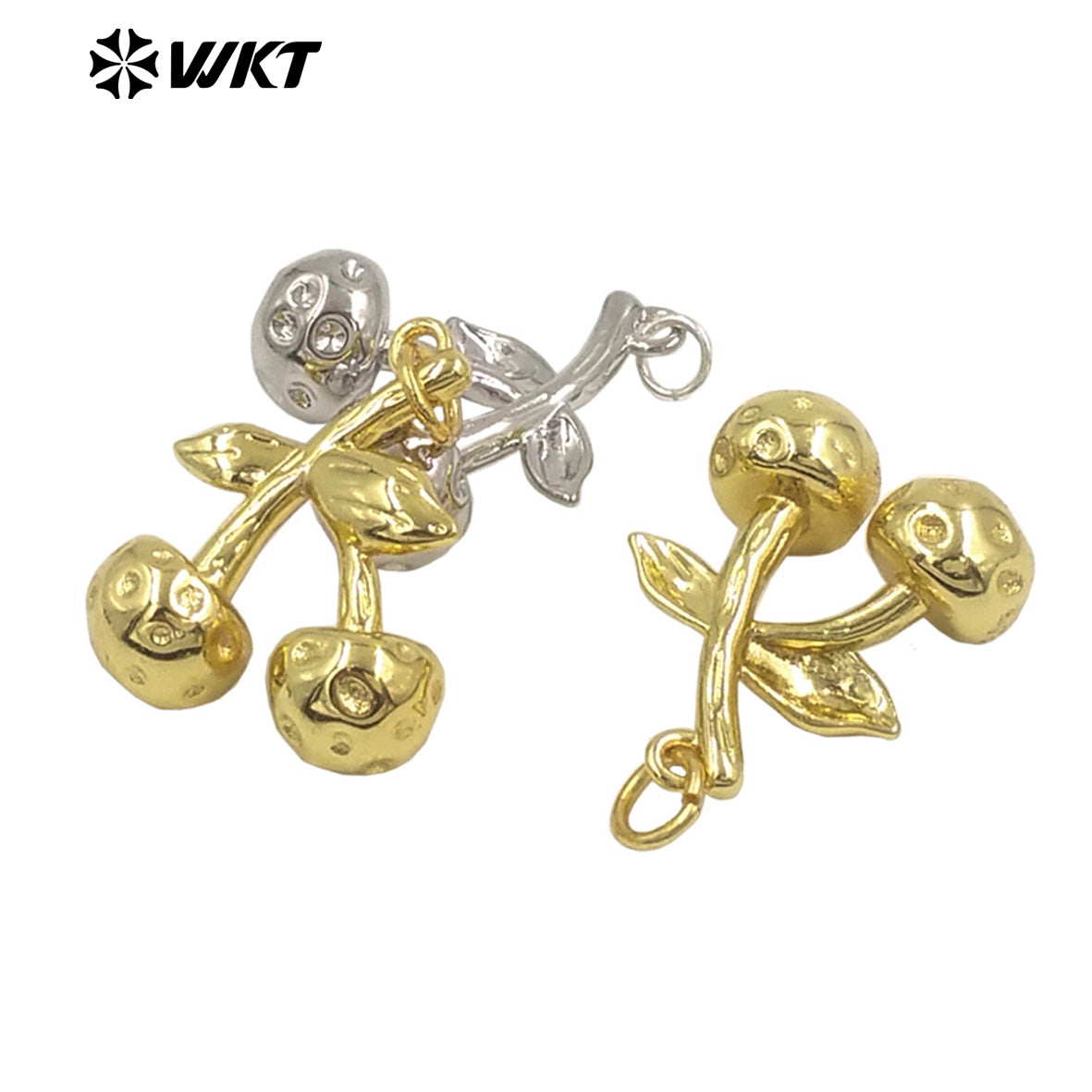 WT-JFE151 Wholesale Women Jewelry Finding Tiny Pendant Silver Gold Plated Cherry Shape Metal Yellow Brass For Earrings DIY