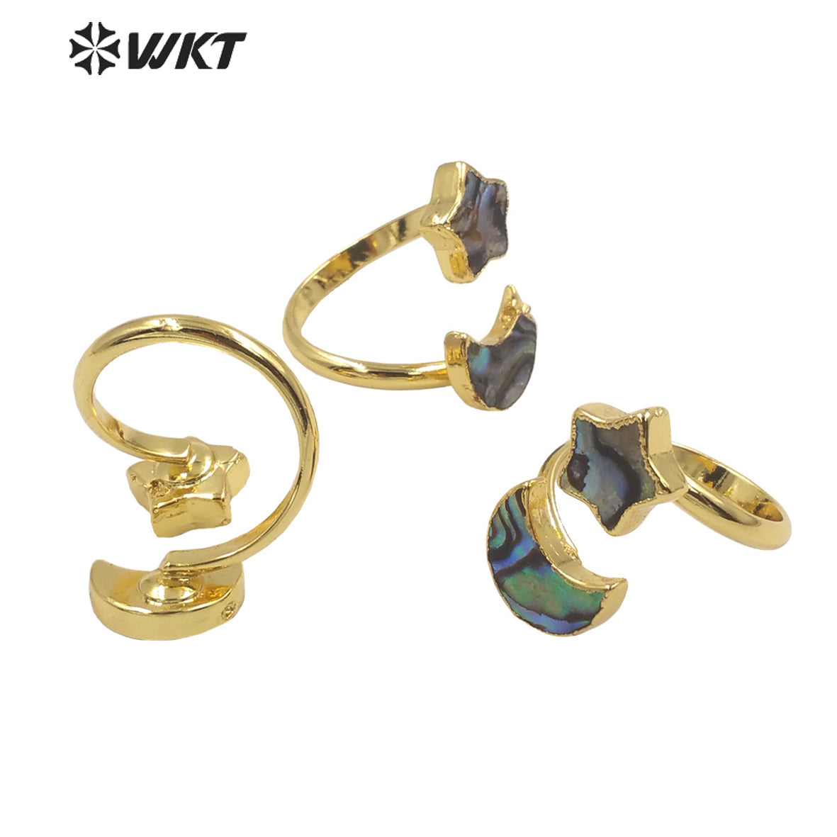 WT-MPR027 WKT Newest 18k Real Gold Plated Double Abalone Shell Star Ring Women Fashion Moon Ring for Party Fashion Shell Ring