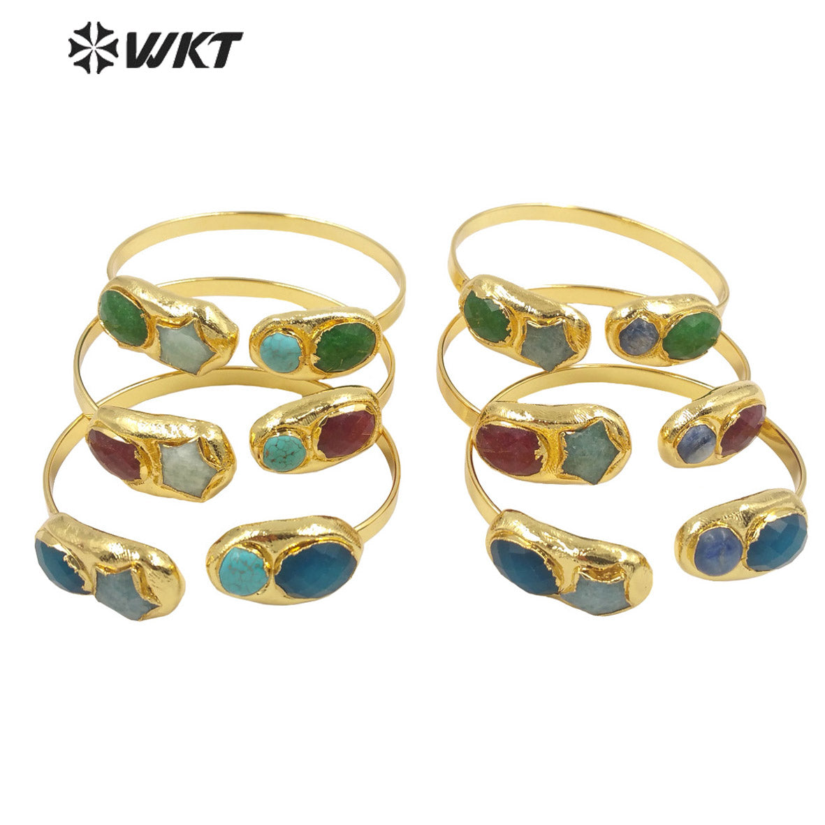 WT-B601 Natural Gemstone Bangles Star Ball Gemstone Earth Star 18k Real Gold Plated Precious Bangles Natural Gemstone Bangles