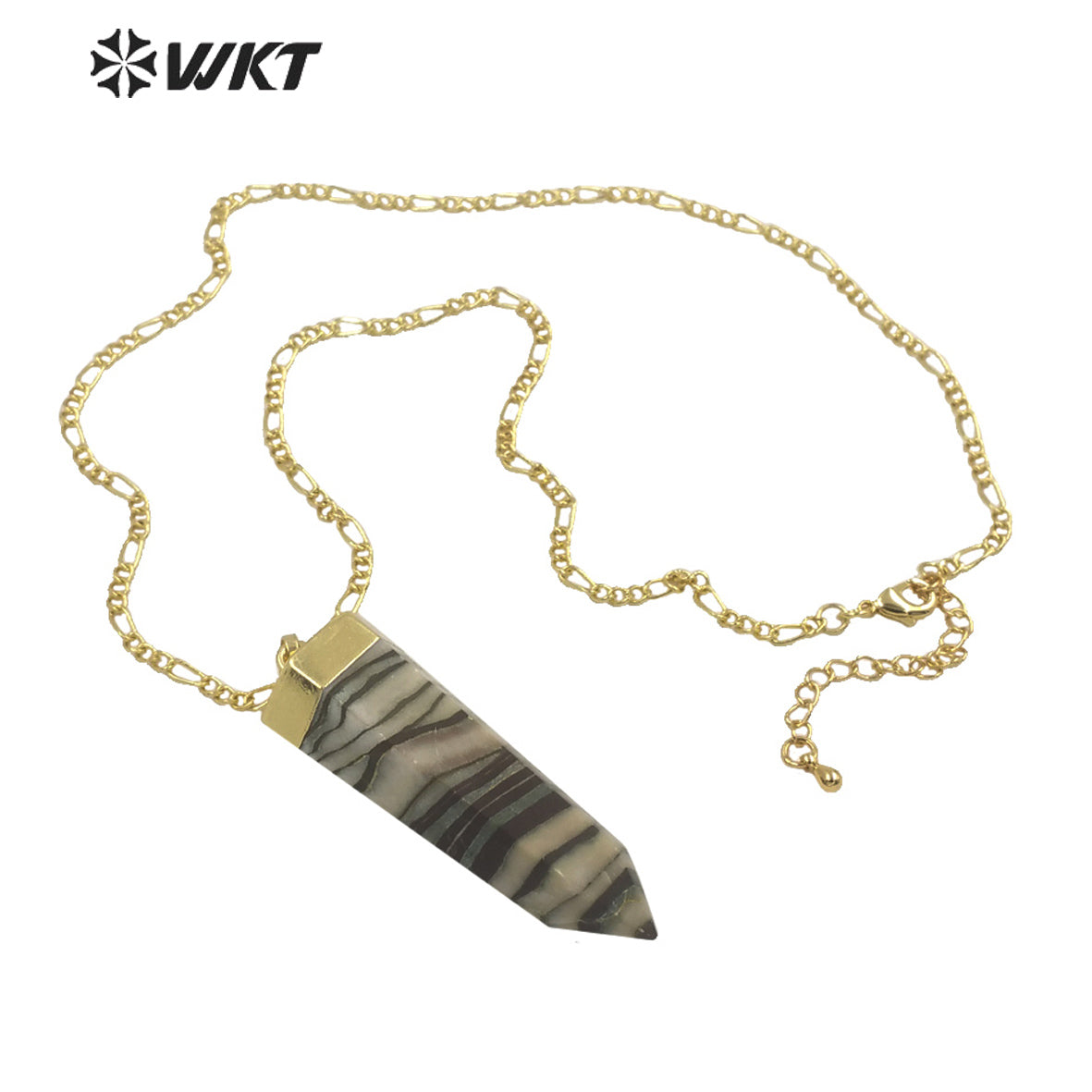 WT-N1301 New Stone Fashion Hexagon Spirit Jade Stone Pendant Necklace 18 Inch Long Chain Women Gold Stone Necklace