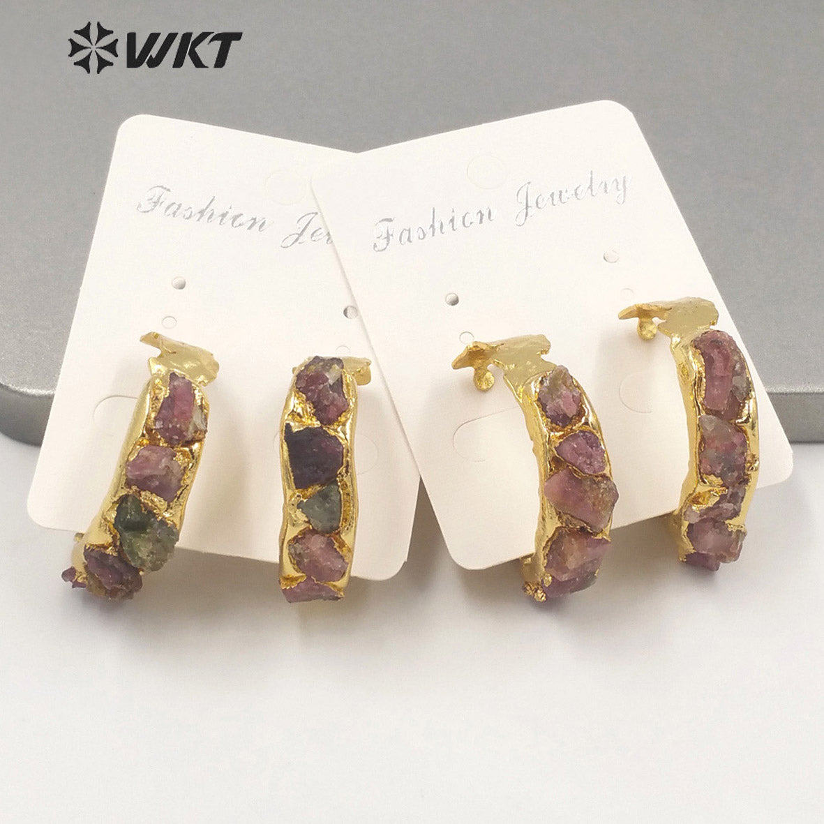 WT-E661 WKT 2022 Noble Style Design Natural Color Tourmaline Earrings C Shape Stud Earrings for Dressing Party Jewelry Earrings