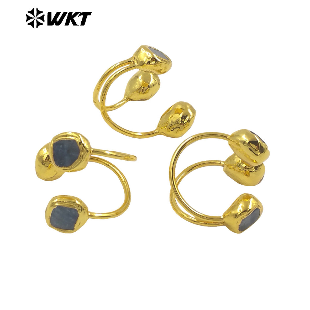 WT-R531 Wholesale Fashion 18K Gold Plated Resist Tarnishable Triple Blue Kyanite Stone Ring for Women Precious Energy Gift