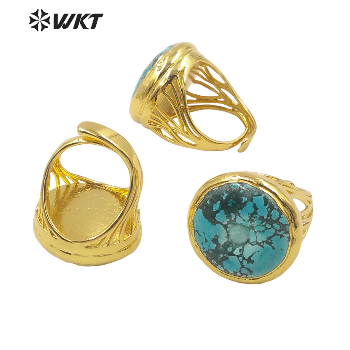WT-R410 Vintage Extravagant Women's Ring 18k Gold Plated Fashion Adjustable Natural Beautiful Turquoise Ring Natural Stone Ring