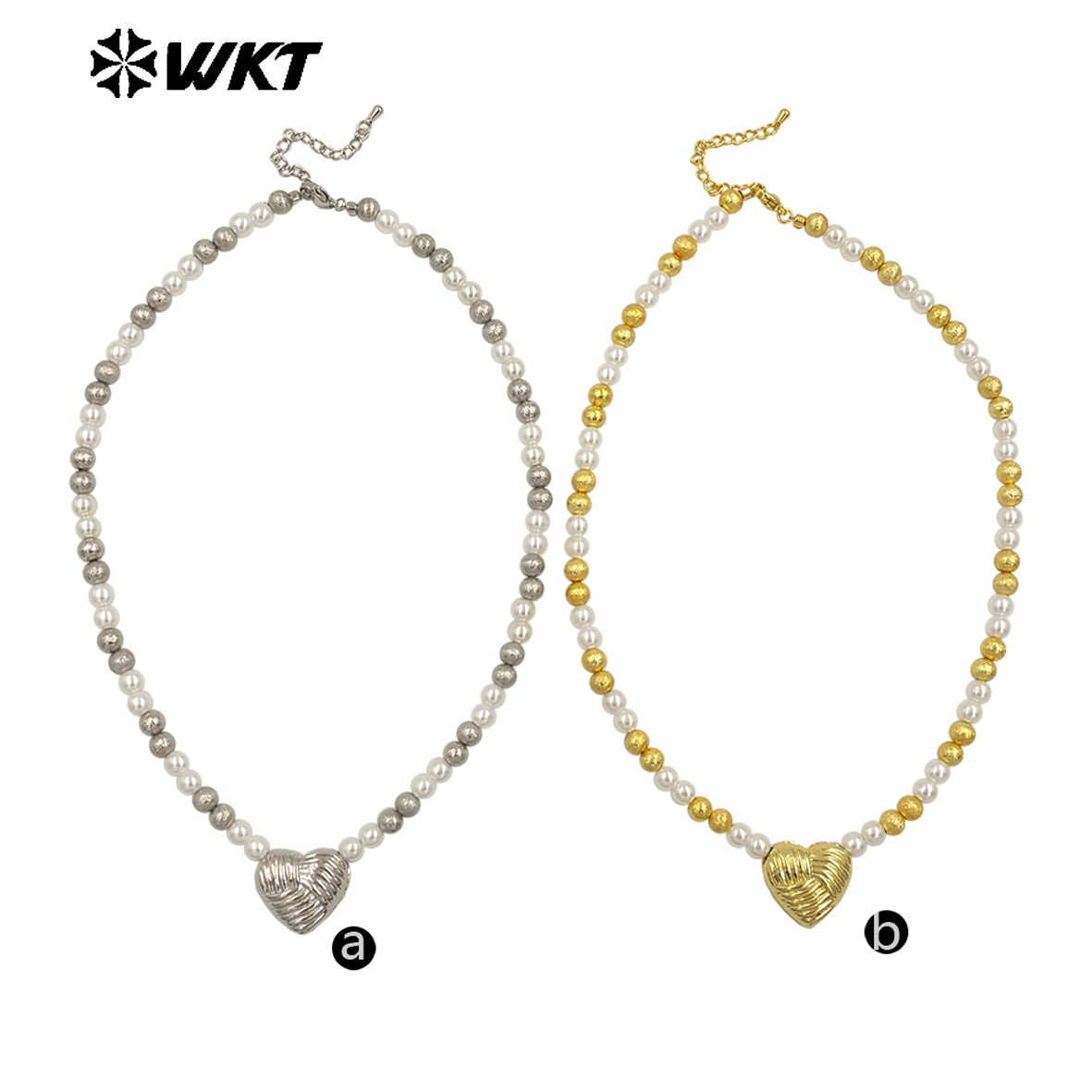 WT-JN288 New Design Gold and Silver Artificial Pearl Beads Heart Shape Texture Shell Necklace for Women As Valentine's Day Gift