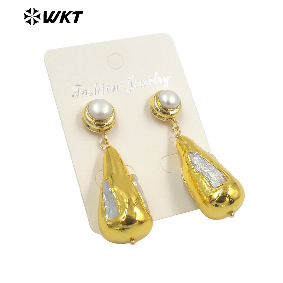 WT-MPE099 Latest Style Freshwater Pearl Drop Shaped Natural 18k Gold Plated Gift Weeding Romantic Pendant Earrings