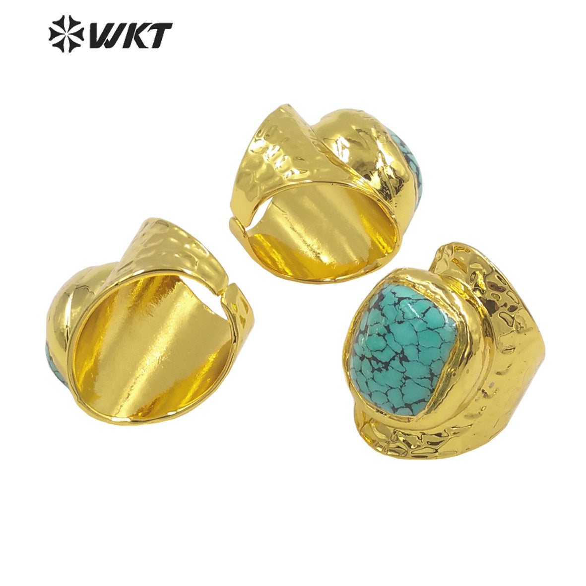 WT-R473 New Design Natural Turquoise Ring With Women Fashion Gold Plated Peacock Stone Ring Boho Charming Ring