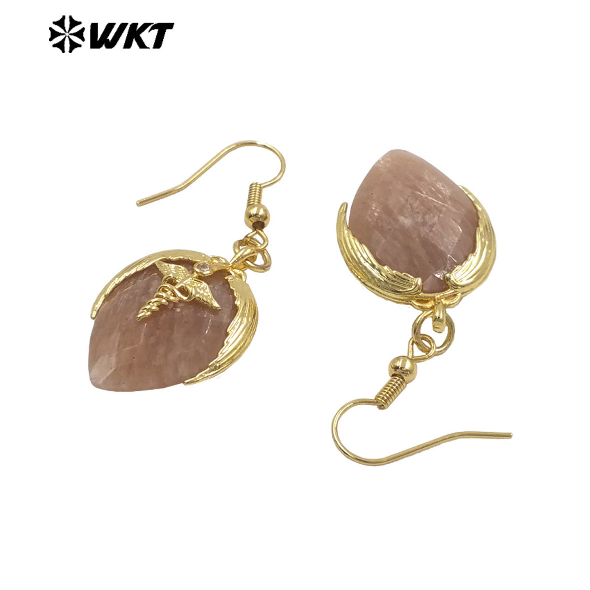WT-E788 Exquisite Rose Quartz Multi Natural Gemstones Strawberry Shape Gold Plated Earrings For Women Lovely Jewelry Gift
