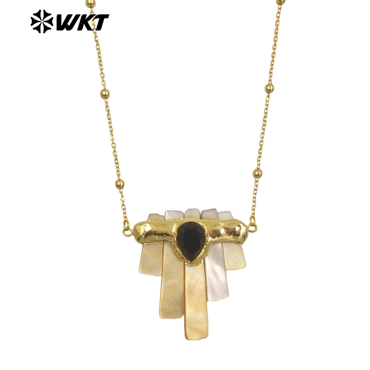 WT-JN323 Natural Shell Statement Necklace Rectangle Shape Special Jewelry Design Gold Electroplated Tiny Chain For Birthday Gift