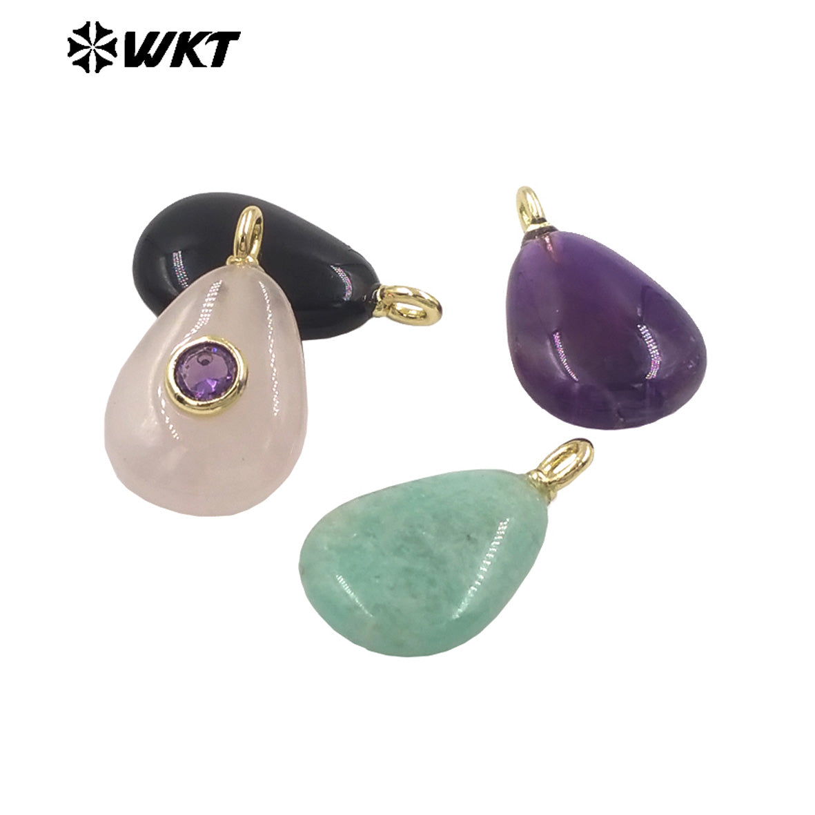 WT-P2026 Good Quality Set In Zircon Waterdrop Shape Multi Colors Natural Gemstones Amethyst Smooth Pendant For Romantic Gift DIY