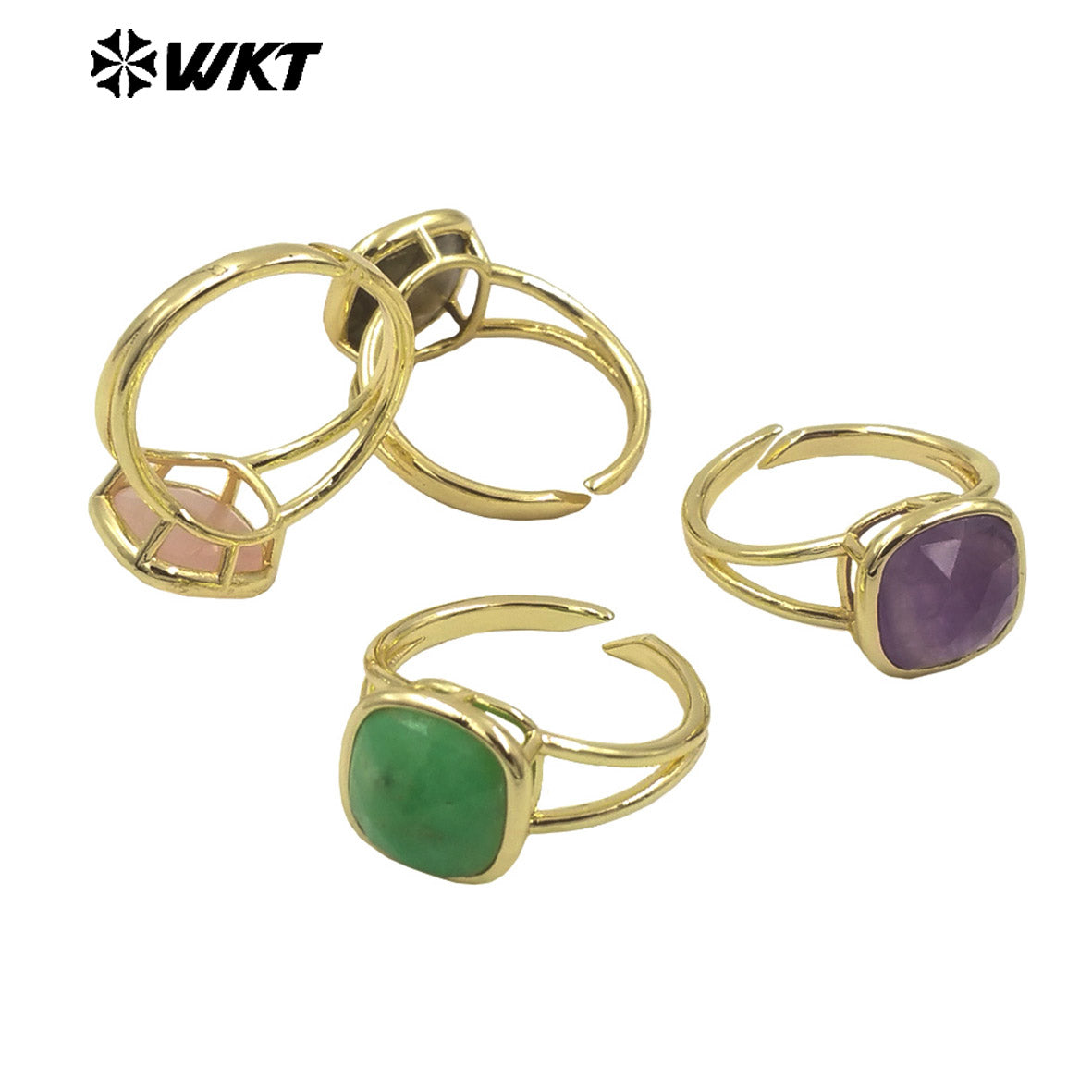 WT-R522 Wholesale New Square Natural Gemstone Setting Birthday Stone Elegant Small Amethyst Ring