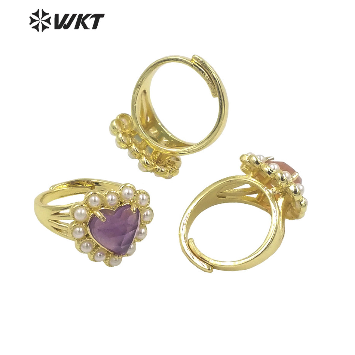 WT-MPR080 Lovely 18K Real Gold Plated Natural Sun Stone With Artificial Decorative Fashion Heart Gemstone Girl Ring