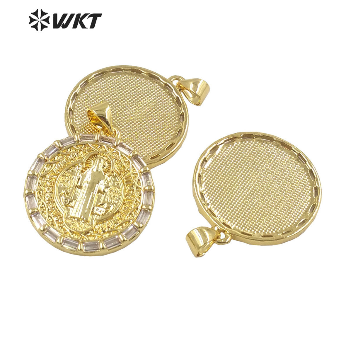 WT-MP285 Newest Vintage Style Female Deity Shaped Round Shaped Cubic Zircon Madonna Design Pendant