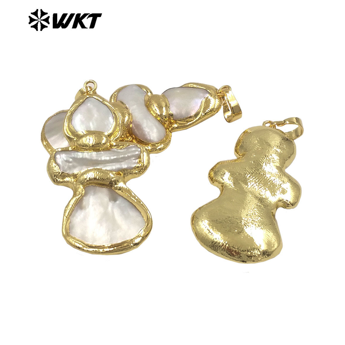 WT-JP424 Wholesale Back Full Gold Plated Exquisite Gourd Shape Natural Pearl And Shell Pendant Ladies Cute Jewelry Accessory