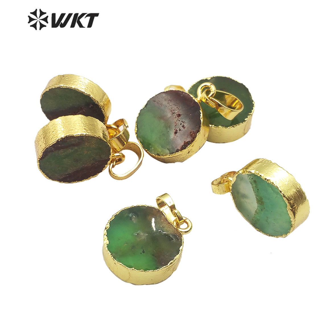 WT-P1509 Wholesale Natural Australia Chrysoprase Stone Pendant for Lady Gift Fashion Charm Jewelry Round Green Stone Pendant