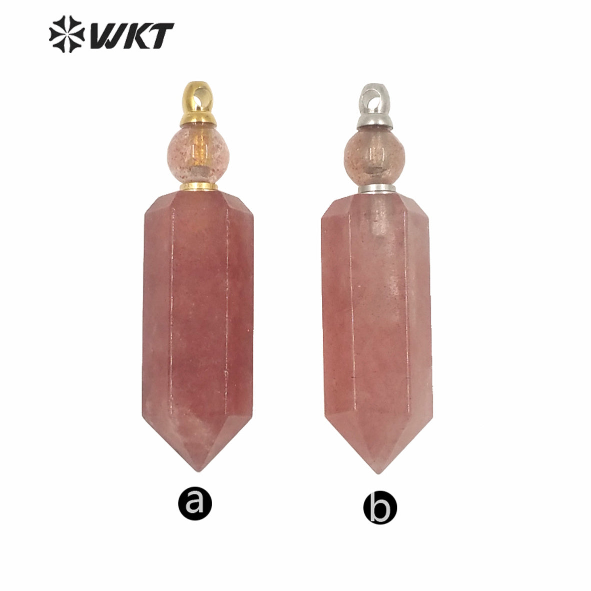 WT-P1584 Wholesale Women Gold Electroplated Spirit Quartz Strawberry Ctrine Stone Pendant Hot New Pink Perfume Bottle Pendant