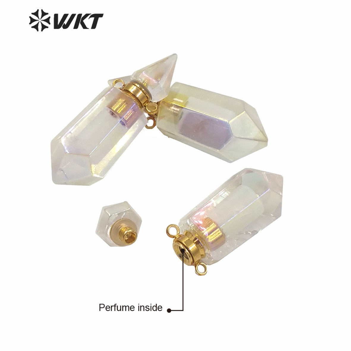 WT-P1591 Amazing Lady Fashion Natural Crystal Quartz Aura Perfume Bottle Pendant As Gift for Friends Essential Oil Pendant