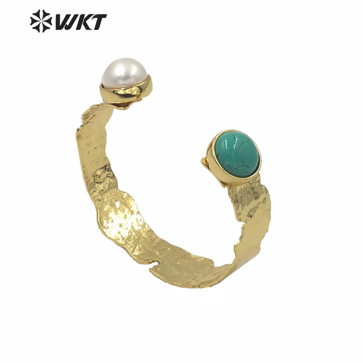 MPB019 WKT Exclusive Gold Electroplated Double Stone Bangle Irregular Hot Sales Chunky Brass Bangle With Two Sone Gift Bangle