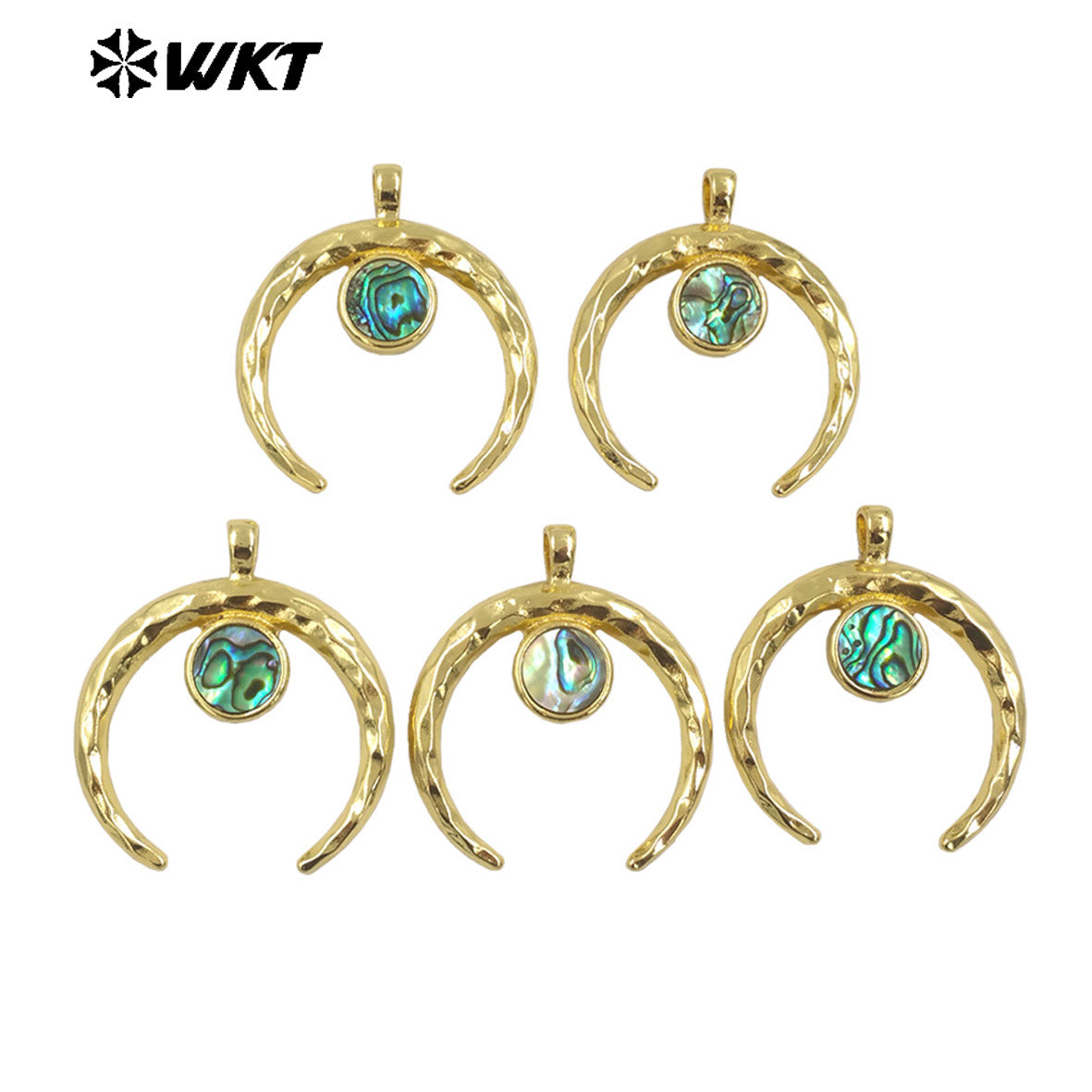 WT-JN275 Wholesale New Big Brass Gold Plated Natural Abalone Shell Crescent Horn Necklace for Women Jewelry