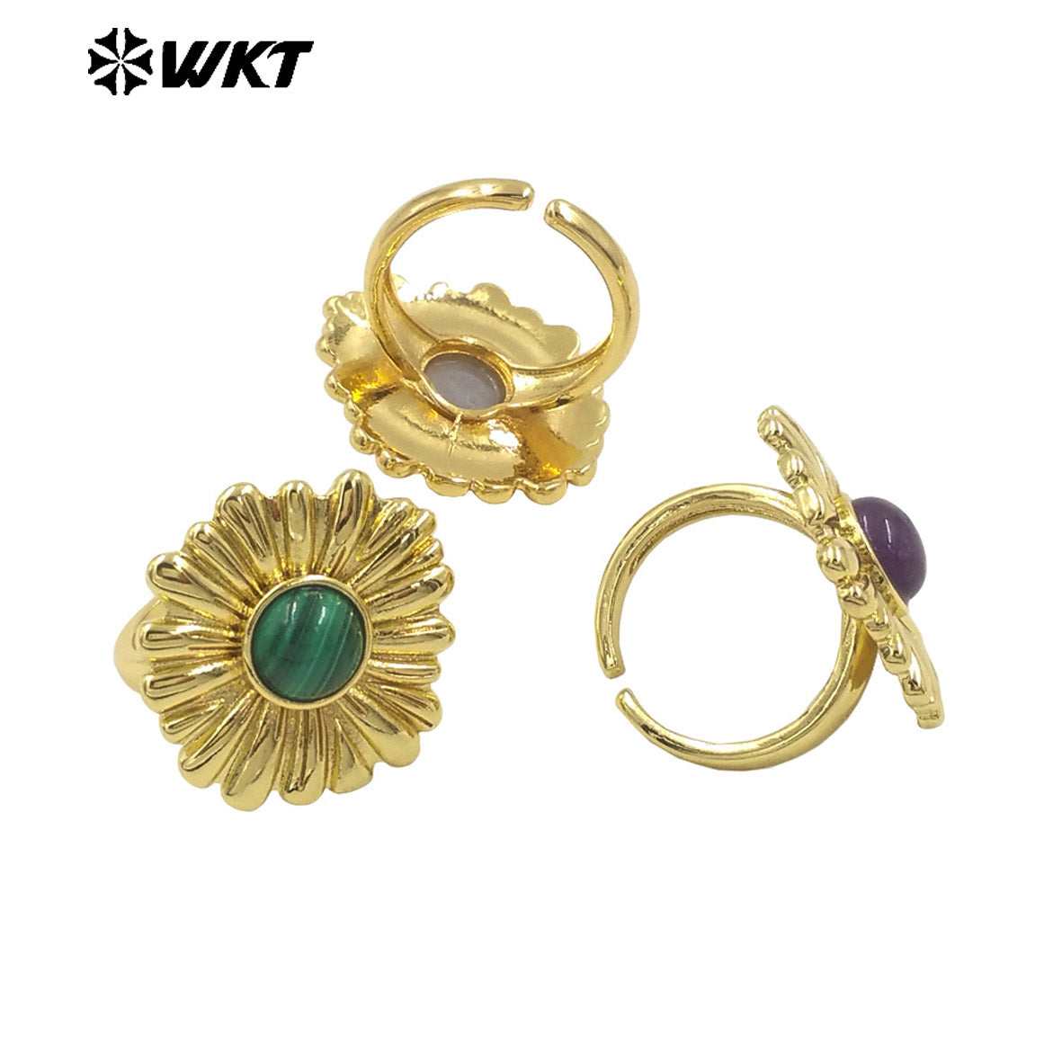 WT-R532 Newest Design Romantic Delicate 18K Real Gold Plated Metal With Natural Round Stone Setting Women Party Rings