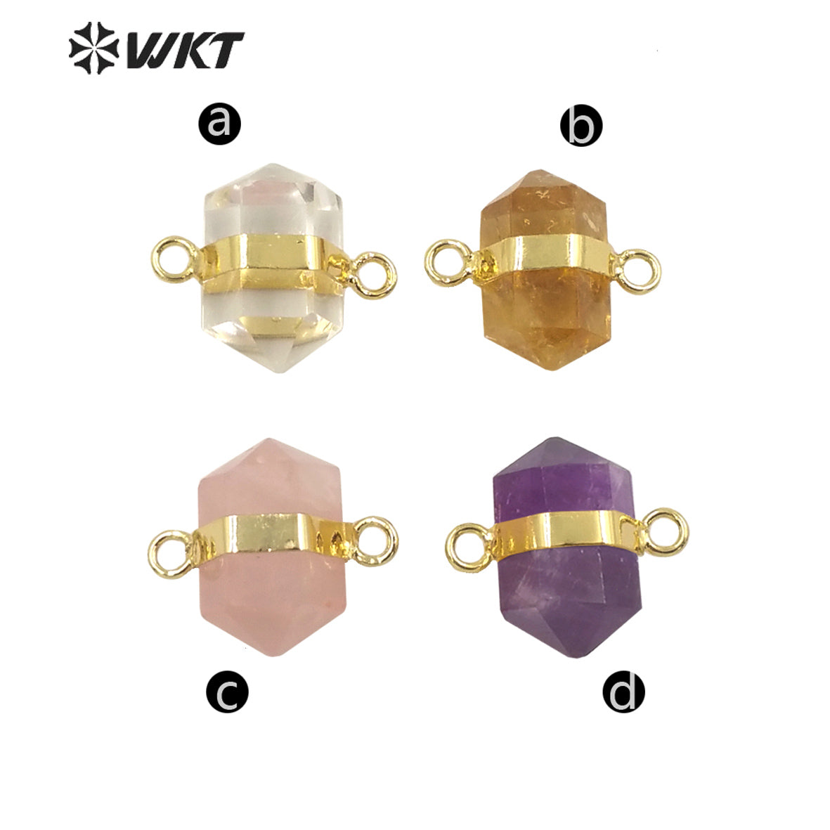 WT-P1764 Simple Cute Crystal Pendant Double Loops Bullet Shape Hexagonal Natural Stone Pendant Amethyst Citrine Pink Quartz