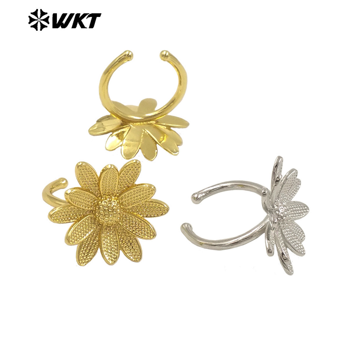 WT-R550 New Product Explosion Holy and Elegant 18K Gold Plated Bodhi Lotus Shape Natural Brass Ring for Women Daily Decoration