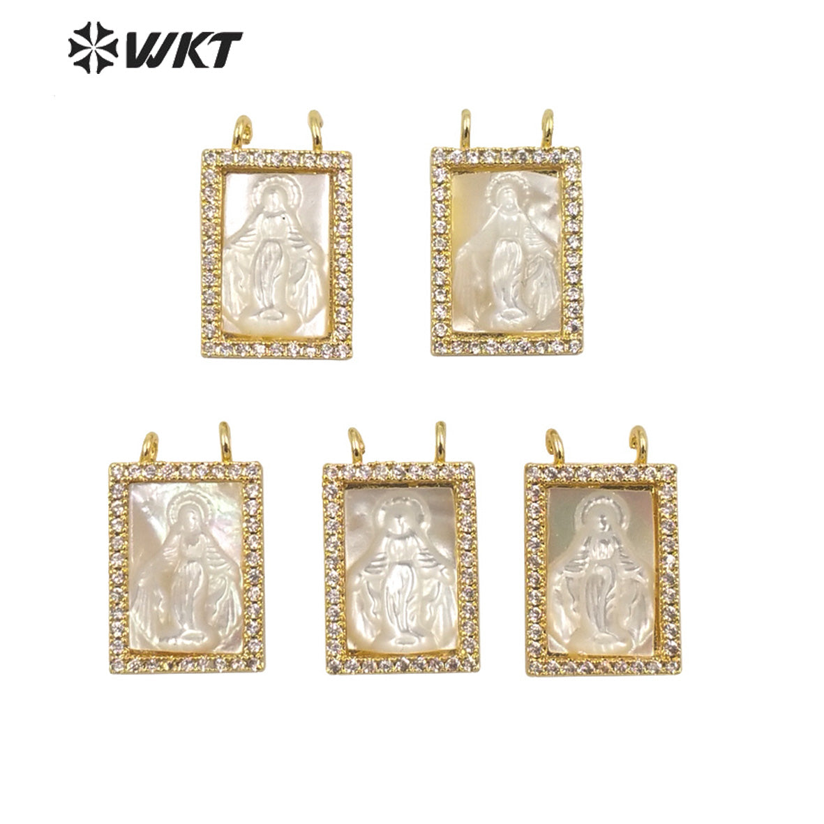 WT-MP224 WKT Precious Gold Handmade Well-proportioned Micro Pave Pendant Natural Pearl Shells with Zircon Religion Jewelry