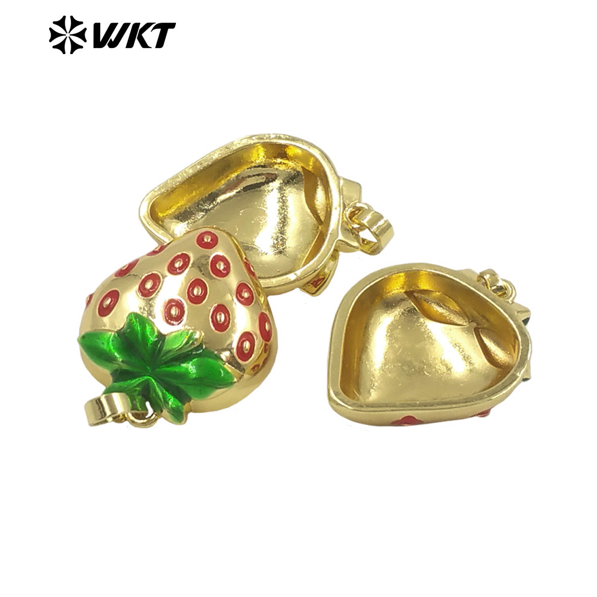 JFE154 Newest Fashion Yellow Brass With Drop Oil Full Gold Plated Pendant Strawberry Shape For Jewelry Decoration Finding