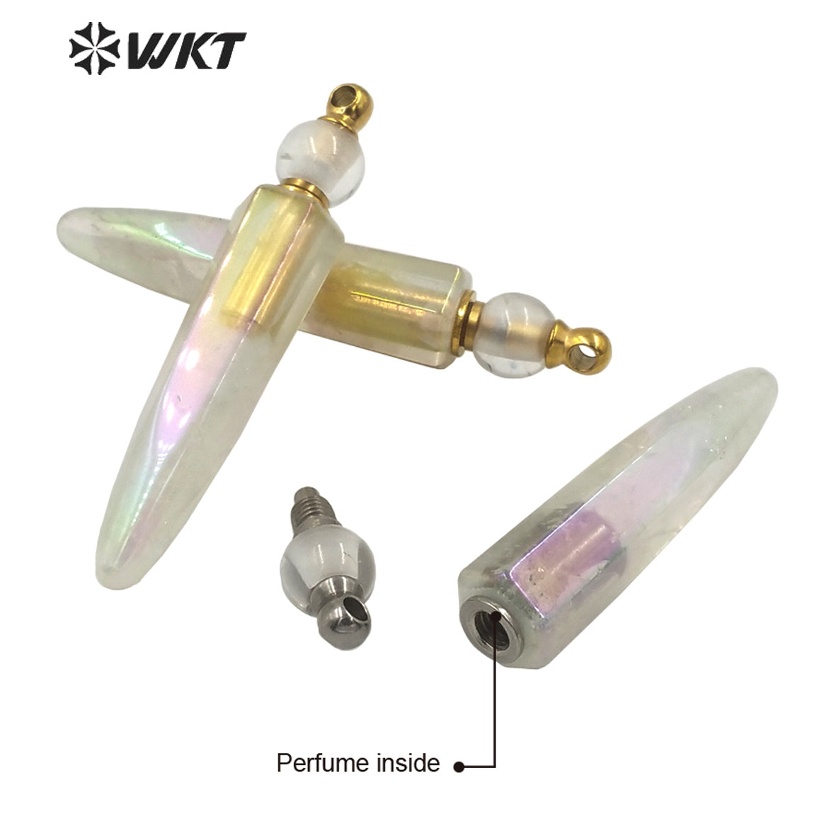 WT-P1620 Wholesale New Design Long Natural Crystal Quartz Angel Aura Perfume Bottle Pendant Fashion Natural Stone Aura Bottle