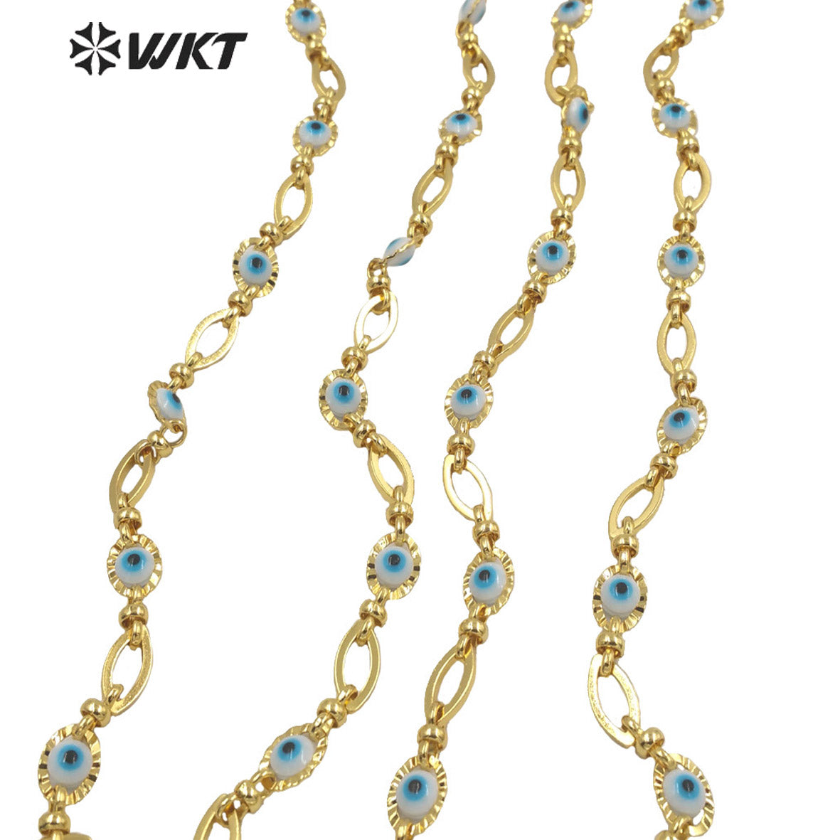 WT-RBC191 Amazing Unique Turkey Evil Eye Chain 18k Real Gold Plated Resist Tarnishable Lucky DIY Brass Chain for Bracelet