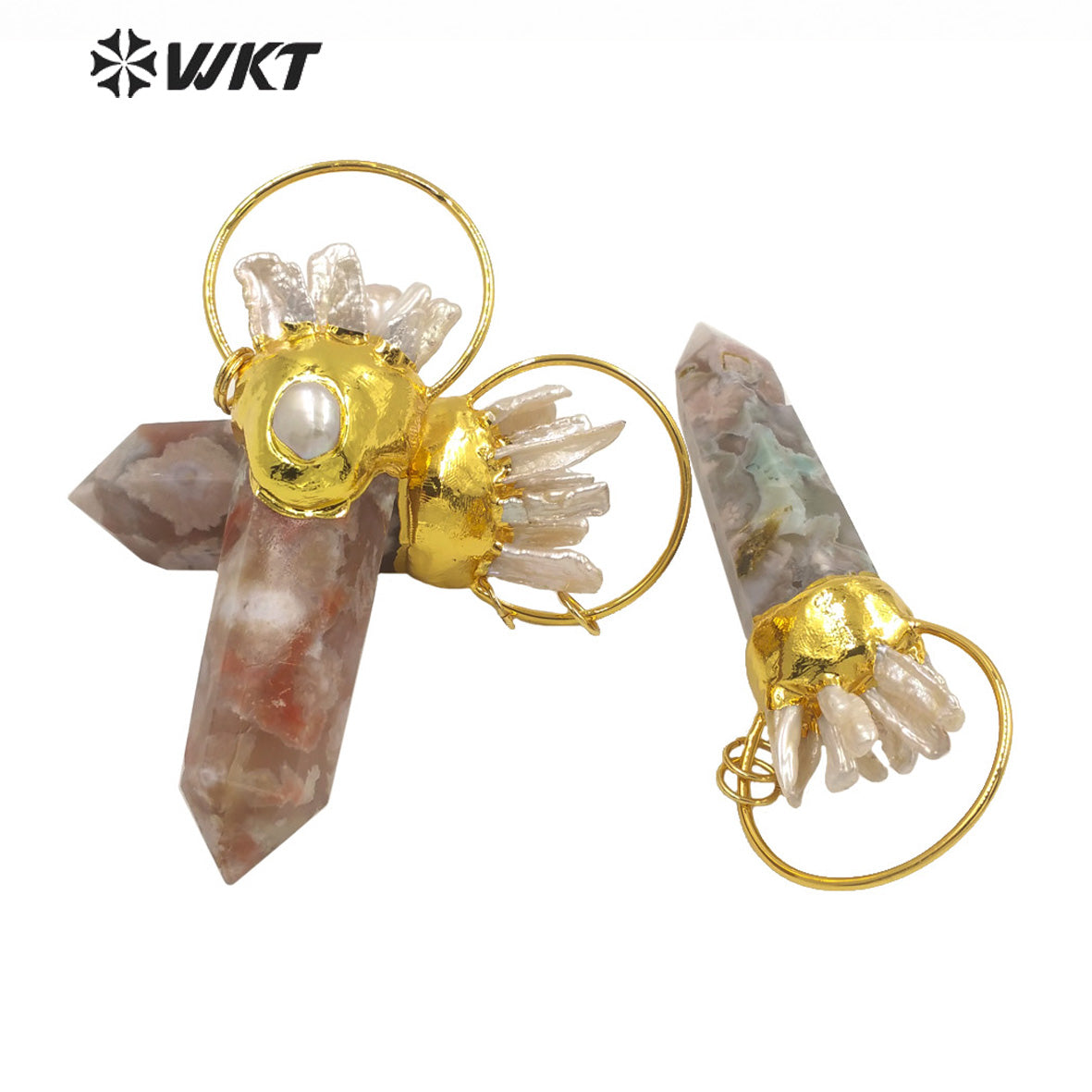 WT-P1679 Wholesale Fashion 18k Real Gold Plated Pearl and Cherry Agate Big Chunky Stone Pendant for Necklace Jewelry