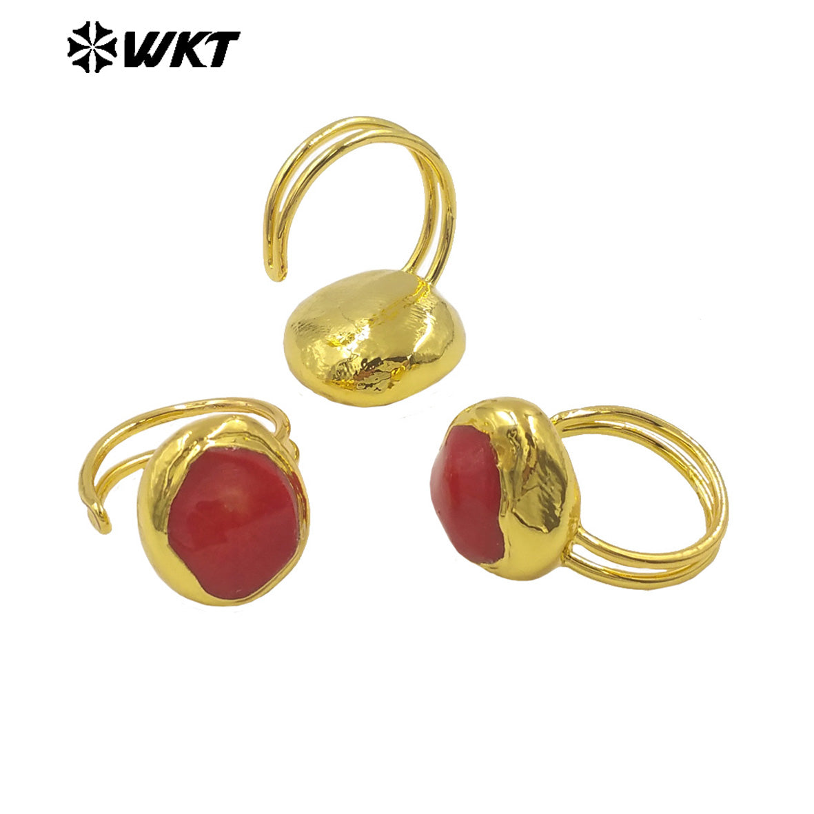 WT-MPR110 Wholesale Hot Sale Unisex Simple 18K Gold Plated Round Red Coral Adjustable Ring for Daily and Party Decorations