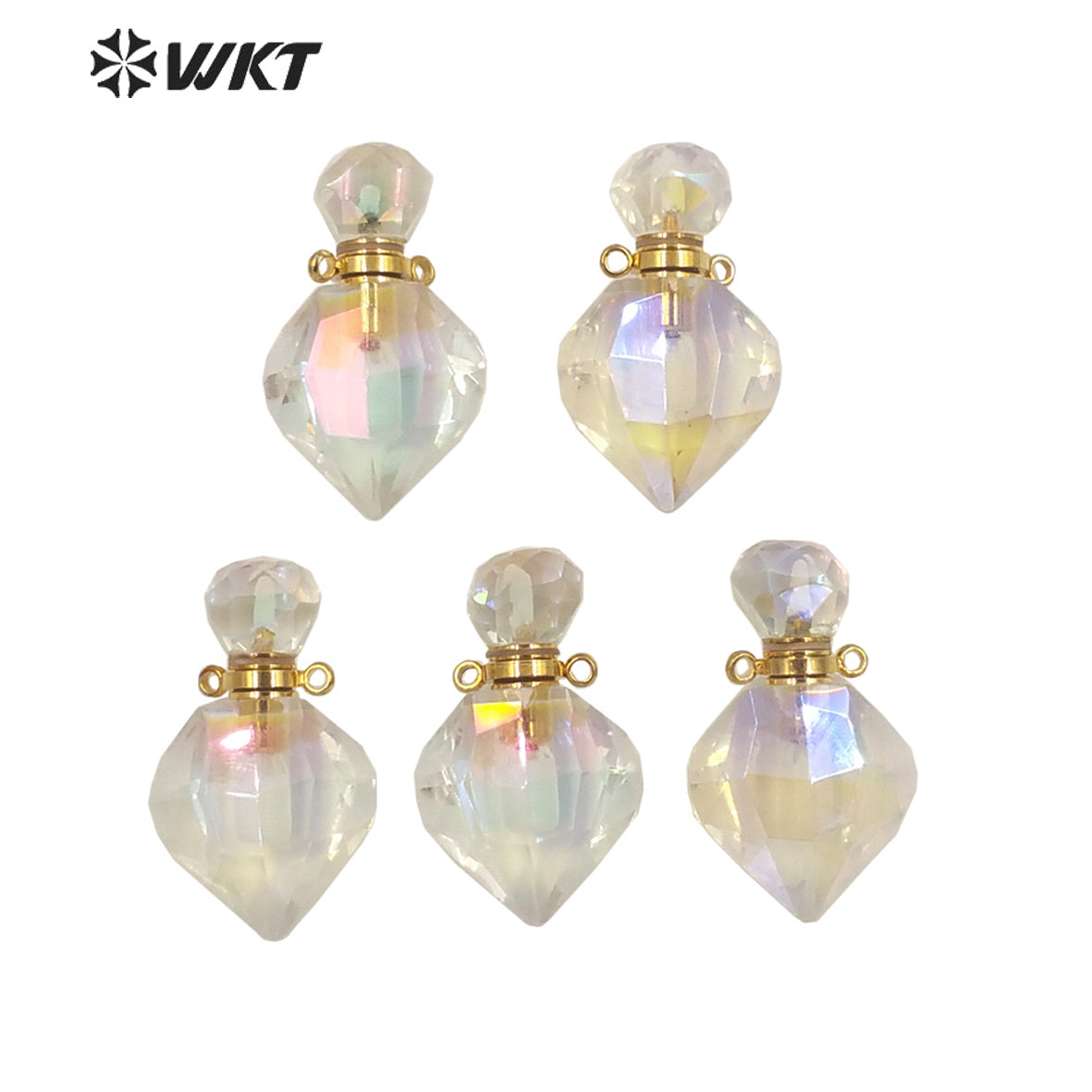 WT-P1711 WKT New Fashion Gold Exclusive Aura Angel Crystal Quartz Perfume Bottle Pendant Lady Elegant Small Aura Stone Bottle