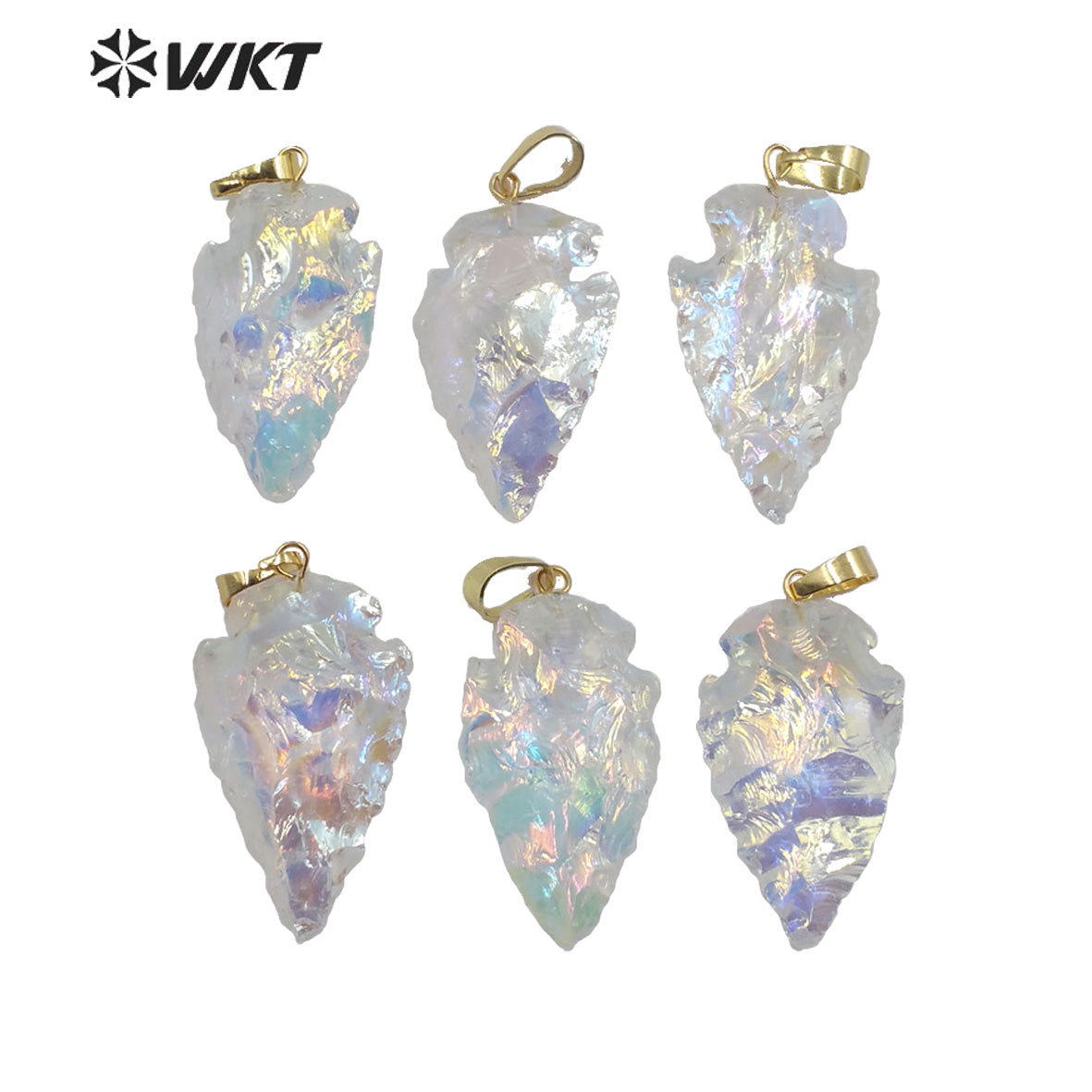 WT-P1542 Wholesale Fashion Natural Quartz Stone Arrowhead Pendant Women Aura Quartz Arrowhead Pendant in Small Size