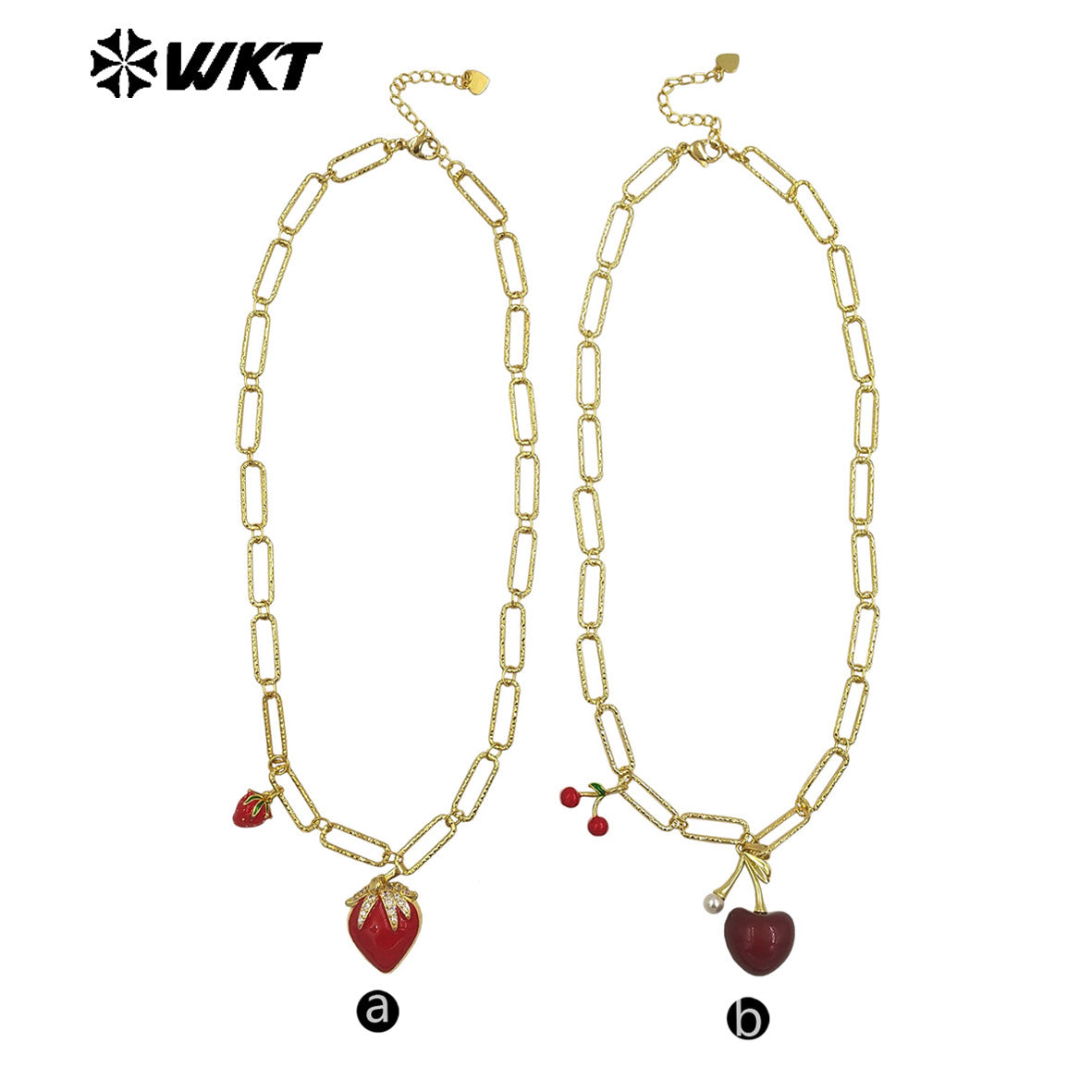 WT-JFN37 Romantic Fashion Fruits Necklace Double Charms Gold Plated Yellow Brass With Drop Oil As Girlfriend Jewelry Gift