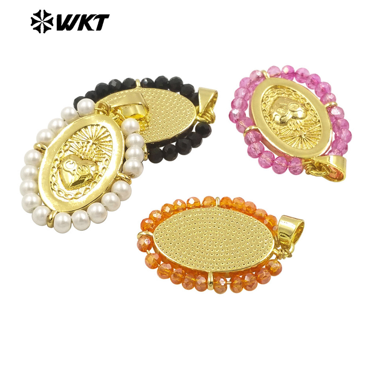 WT-MN993 New Spring Design 2024 Oval Shape Sant Heart Religious Gold Medal Necklace Women Jewelry