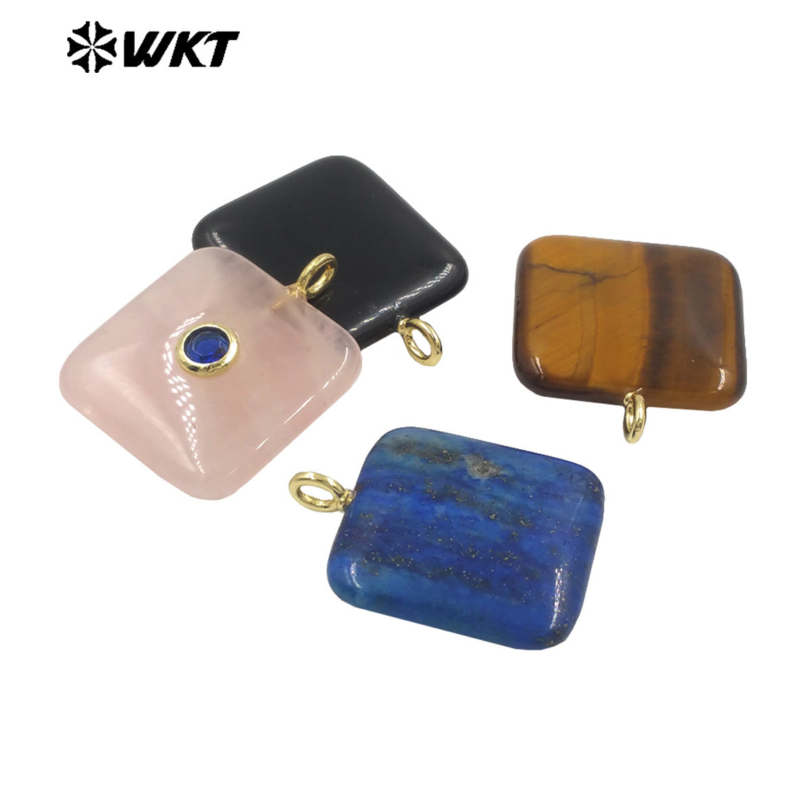 WT-P2023 Popular Sales Lapis Square Natural Gemstones And Colorful Zircon Pendant For Fashion Jewelry Necklace DIY Design