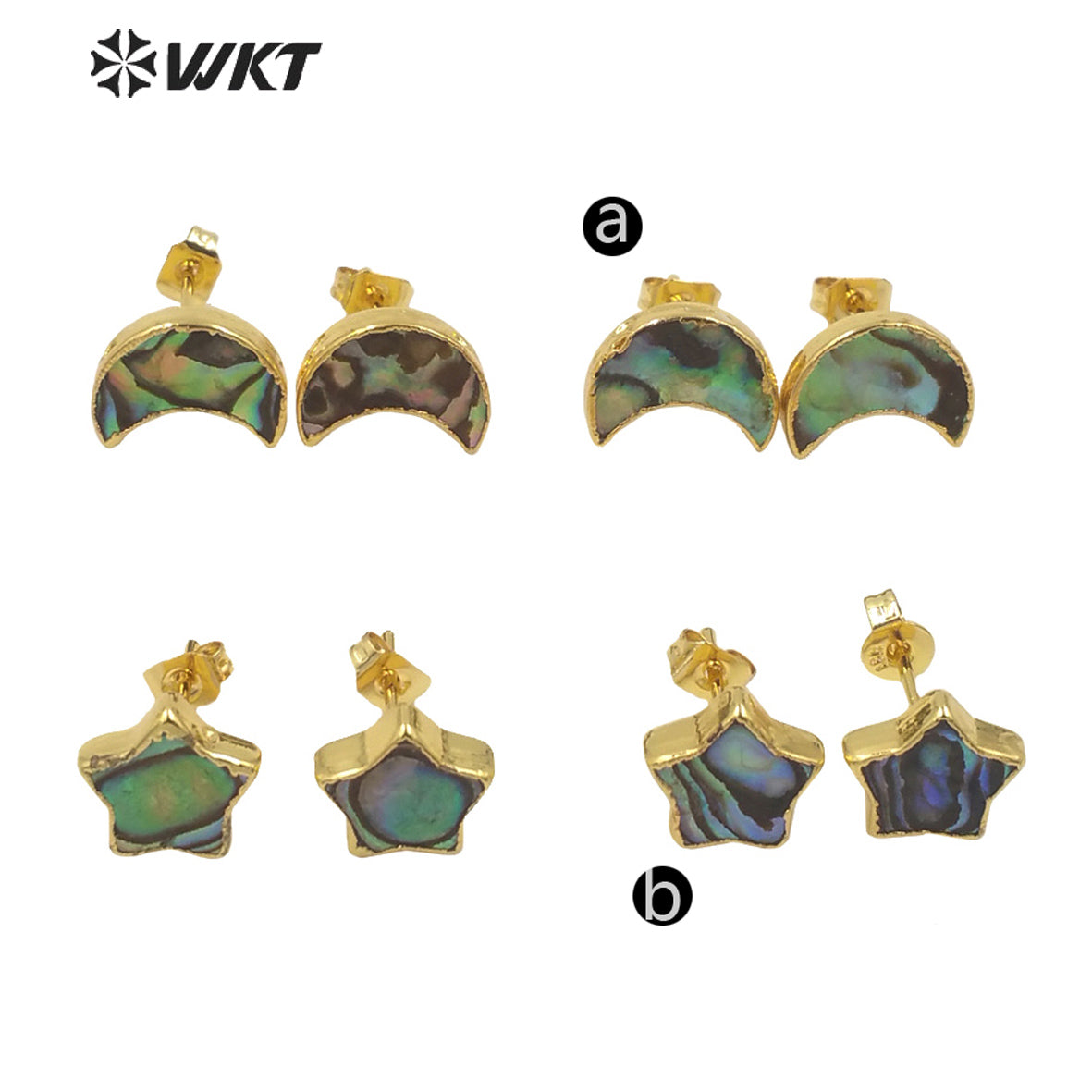 WT-E659 WKT 2022 Special Small Beautiful Natural Abalone Shell Stud Earrings Moon Star Stud Earrings with 18k Gold