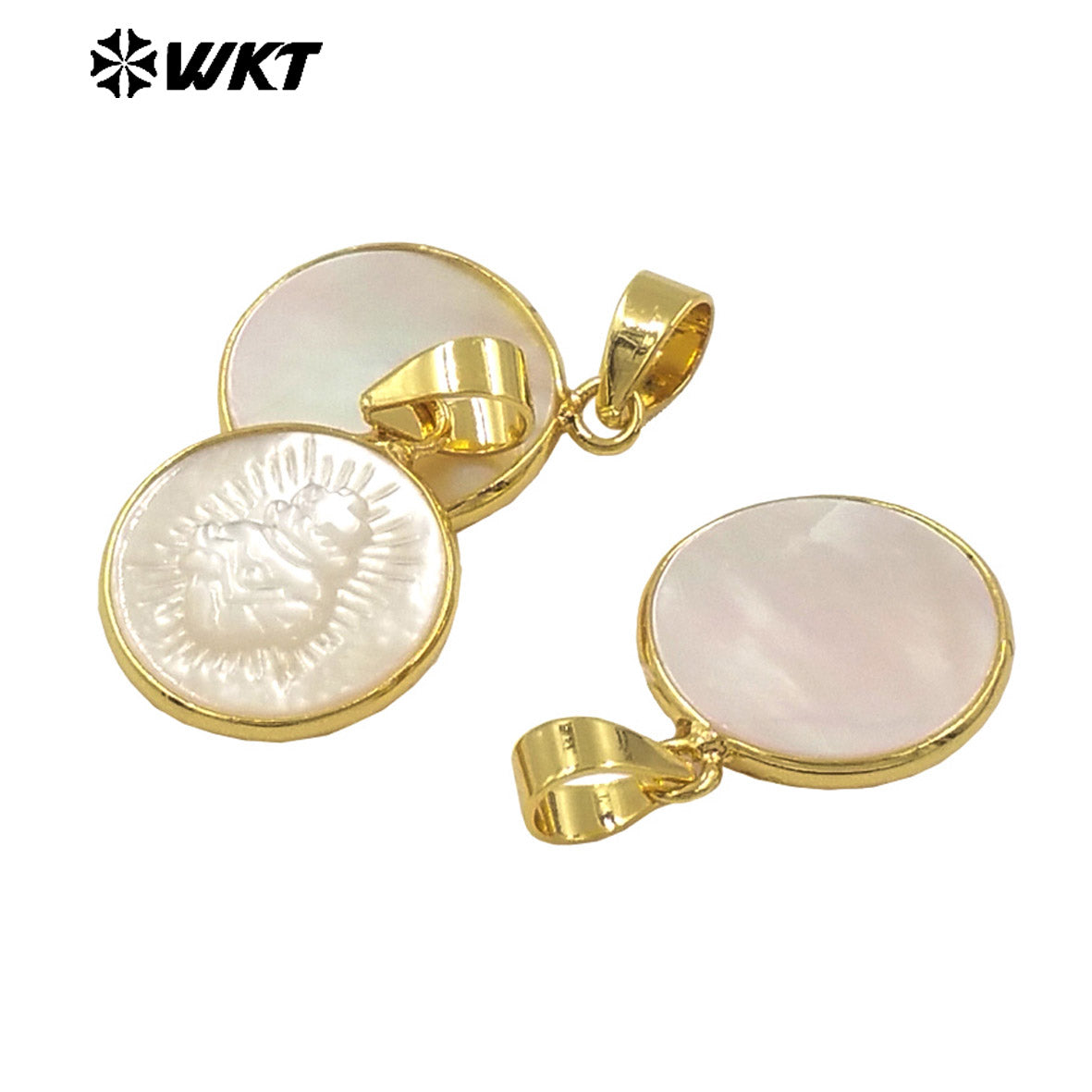 WT-JP374 Trendy Hot Handmade Carved Mother of Pearl Shell Carved the Heart of Saint Mary Pendants for Friend Gift Jewelry